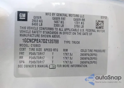 2013 Chevrolet Silverado 1500 Work Truck from USA, damaged, VIN 1GCNCPEA7DZ120788